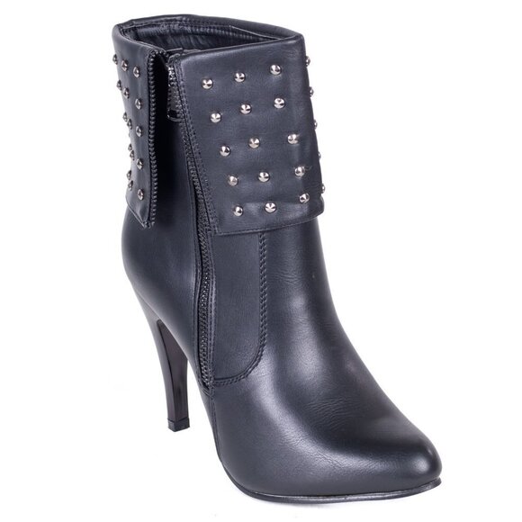 Women's Ankle Boots, 10" Studded Booties with Heel and Zipper, SB-2012 - Picture 3 of 6
